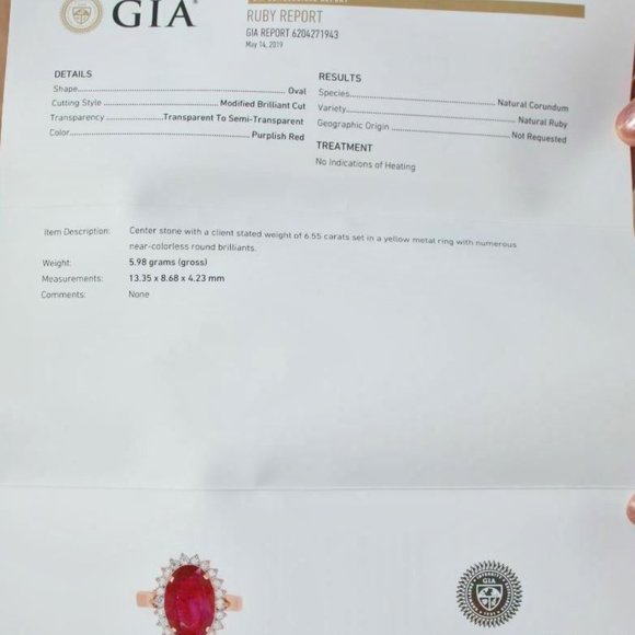 Longido Ruby 6.55ct Diamonds 18K Solid Gold Ring - Picture 3 of 9